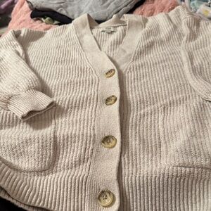 Aerie Beige Ribbed Cardigan
